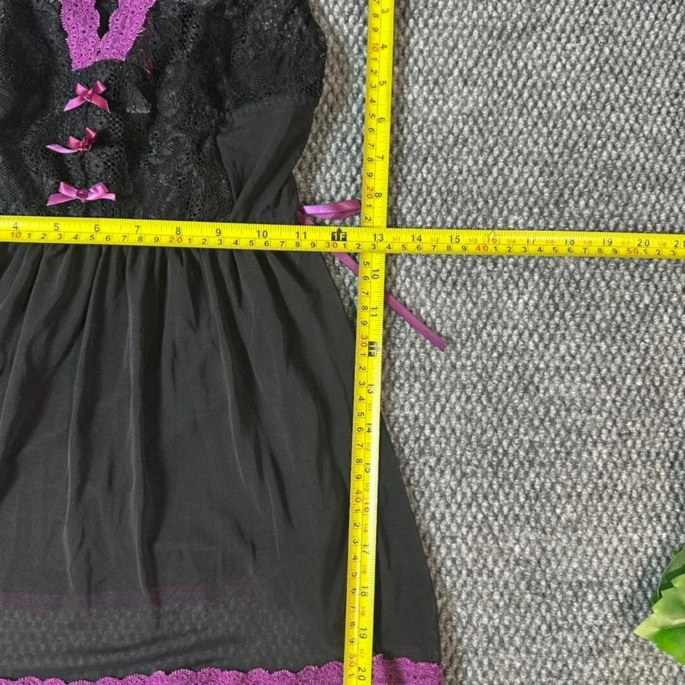 adore Me Lace Mesh Babydoll Lingerie Chemise Nightgown Black Purple